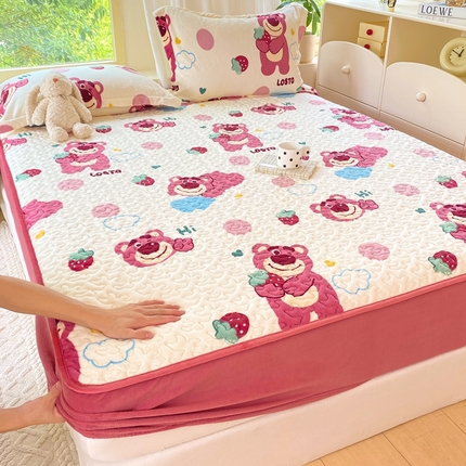 赫梵茜 2024新款高克重安抚豆豆被套牛奶绒夹棉床笠四件套 甜心熊