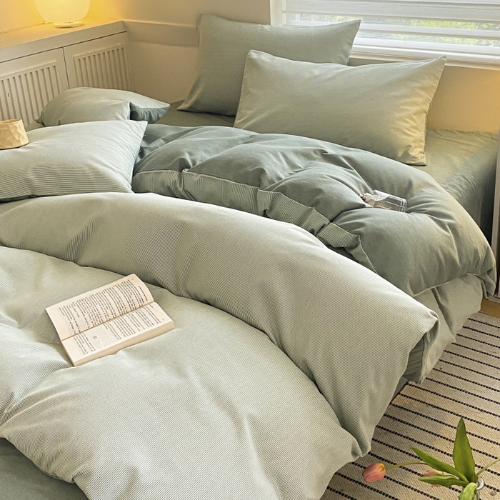 91家纺网 家纺一手货源 找家纺 慕尚家纺 2025新款原棉磨毛四件套单被套系列-单被套 细条暮山灰蓝