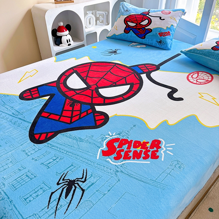 91家纺网 家纺一手货源 找家纺 ds生活馆 2026新款大版数码印花牛奶绒单床笠 蜘蛛人