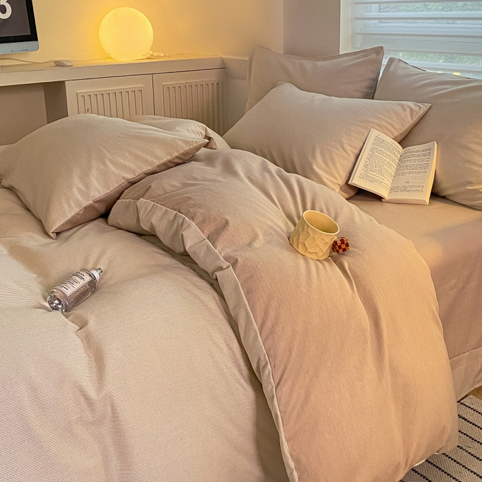 91家纺网 家纺一手货源 找家纺 慕尚家纺 2025新款原棉磨毛四件套单被套系列-四件套 细条卡其