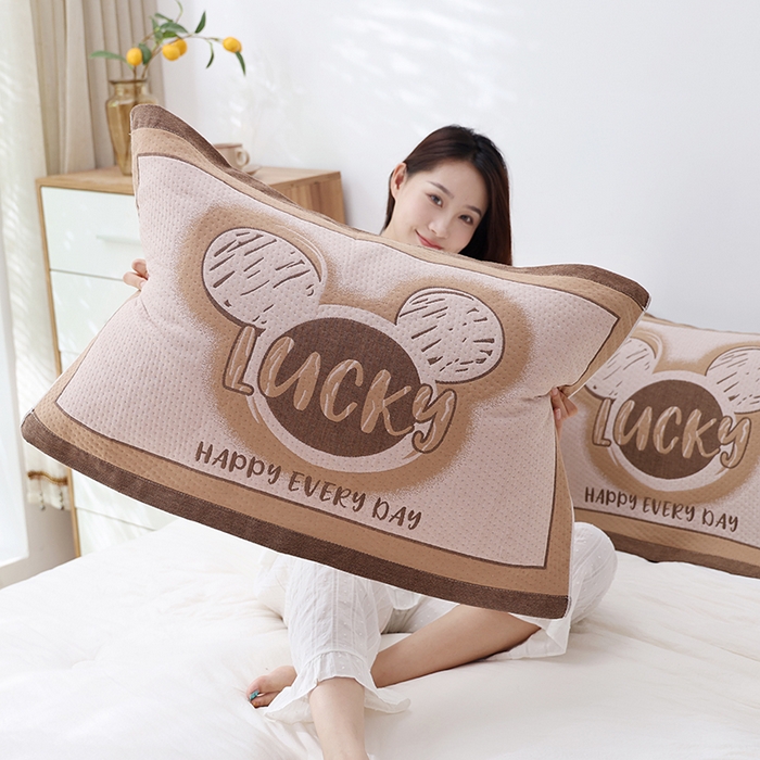 91家纺网 家纺一手货源 找家纺 朴尔家纺-毛巾被 2024年新款卡通定位纯棉四层纱布枕巾 忆童年-咖