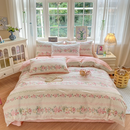 清雅福 2024新款全棉13070印花单品系列-四件套 花梦初粉