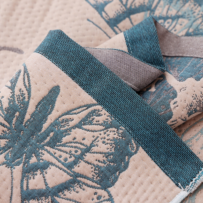 91家纺网 家纺一手货源 找家纺 朴尔家纺-毛巾被 2024年新款卡通定位纯棉四层纱布枕巾 梦幻蝶舞-蓝