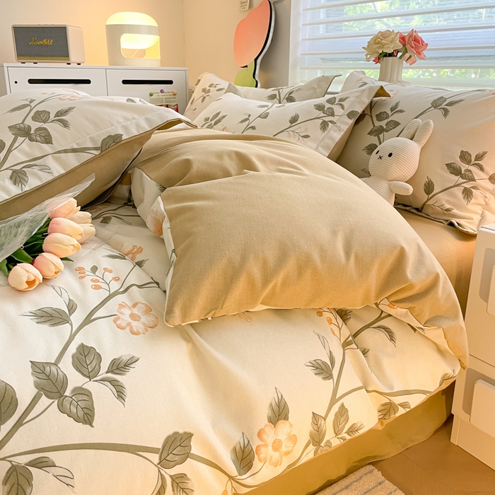 91家纺网 家纺一手货源 找家纺 慕尚家纺 2025新款原棉磨毛四件套单被套系列-四件套 向阳花开