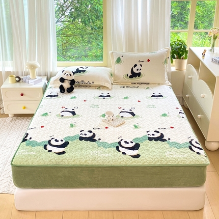 91家纺网 家纺一手货源 找家纺 赫梵茜 2024新款高克重安抚豆豆被套牛奶绒夹棉床笠四件套 熊猫乐园