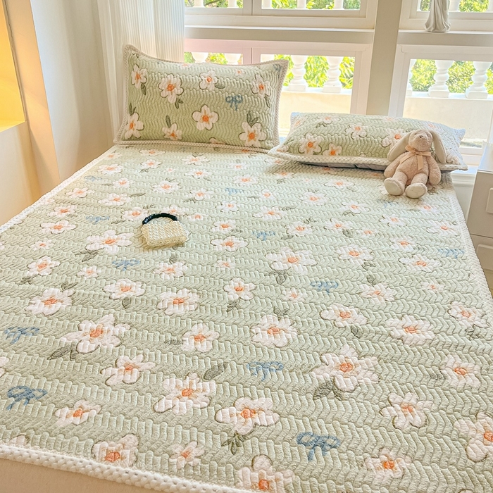 91家纺网 家纺一手货源 找家纺 川悦生活 2024新款A类印花雪花绒床垫加厚绒保暖床护垫 床垫奶芙小花