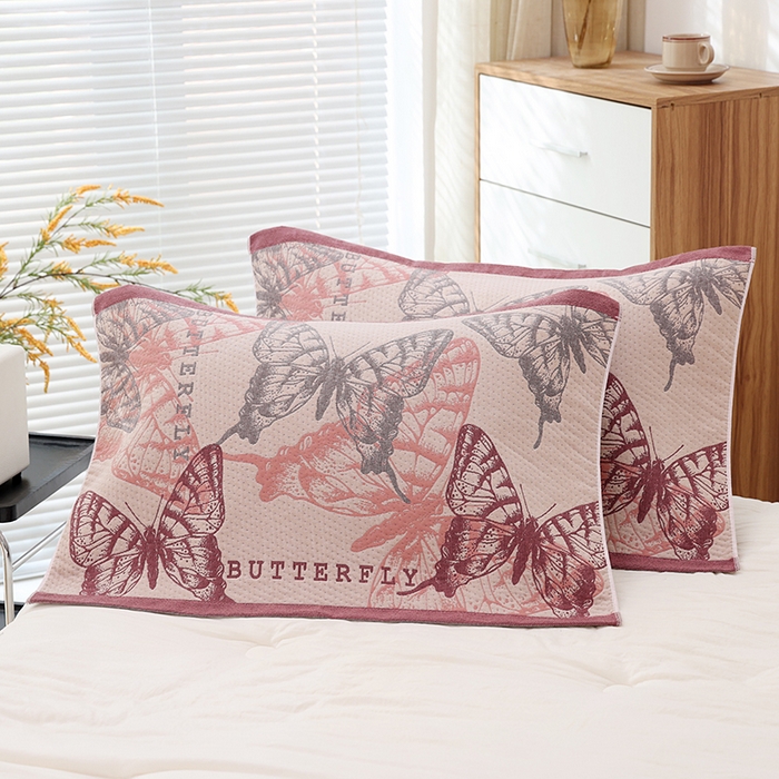 91家纺网 家纺一手货源 找家纺 朴尔家纺-毛巾被 2024年新款卡通定位纯棉四层纱布枕巾 梦幻蝶舞-粉