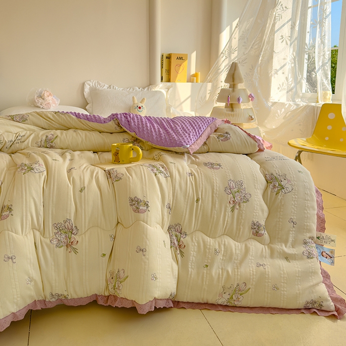 91家纺网 家纺一手货源 找家纺 芯恋 2025款提花韩版花边豆豆冬被被子春秋被芯大豆被豆豆被花园小兔