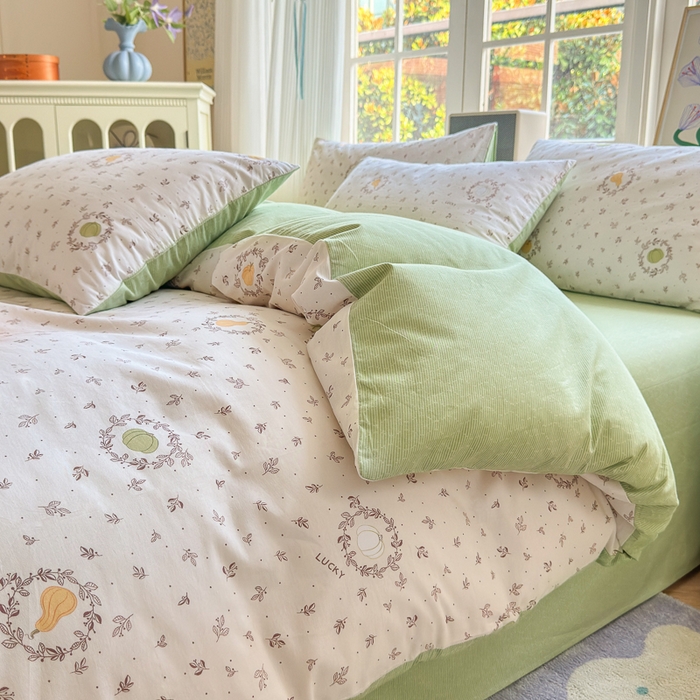 91家纺网 家纺一手货源 找家纺 清雅福 2024新款全棉13070印花单品系列-四件套 南瓜联盟米