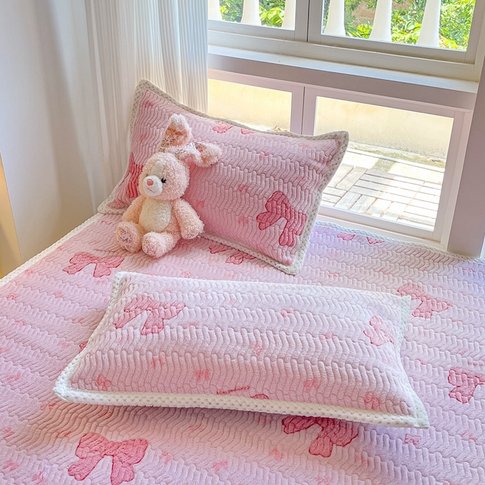 91家纺网 家纺一手货源 找家纺 川悦生活 2024新款A类印花雪花绒床垫加厚绒保暖床护垫 床垫暖暖蝴蝶结