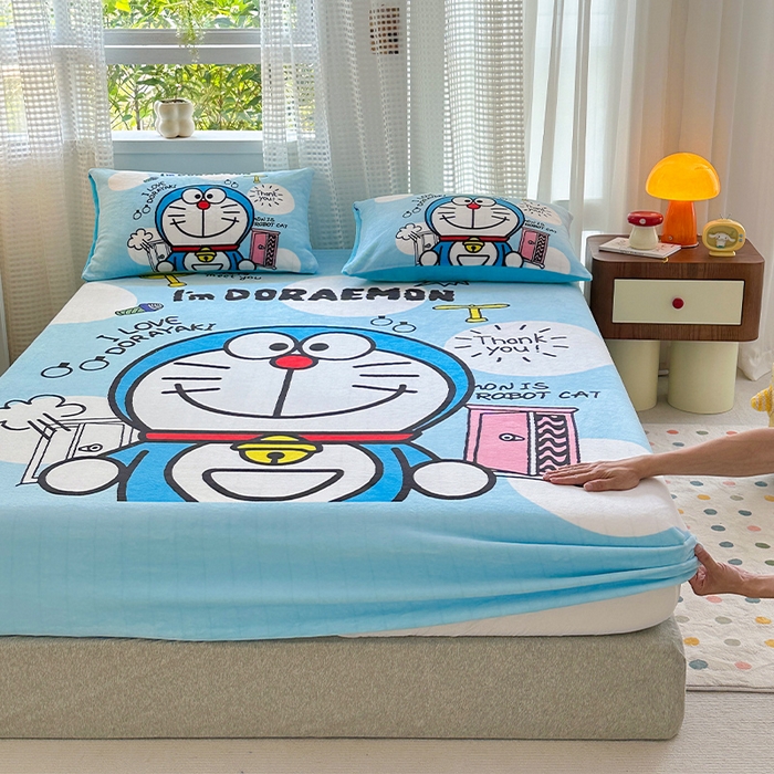 91家纺网 家纺一手货源 找家纺 ds生活馆 2026新款大版数码印花牛奶绒单床笠 叮当猫