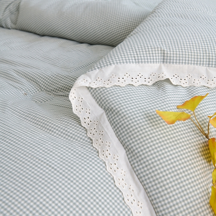 91家纺网 家纺一手货源 找家纺 久典家居 2024新款A类全棉色织水洗棉花边款大豆被 糖果绿