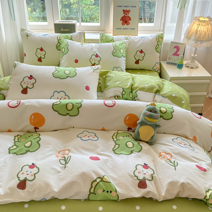 91家纺网 家纺一手货源 找家纺 清雅福 2024新款全棉13070印花单品系列-四件套 恐龙日记米