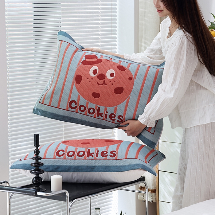 91家纺网 家纺一手货源 找家纺 朴尔家纺-毛巾被 2024年新款卡通定位纯棉四层纱布枕巾 巧克力饼-红