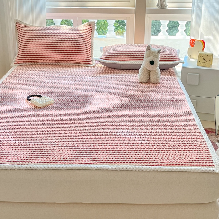 91家纺网 家纺一手货源 找家纺 川悦生活 2024新款A类印花雪花绒床垫加厚绒保暖床护垫 床垫秋语-红豆