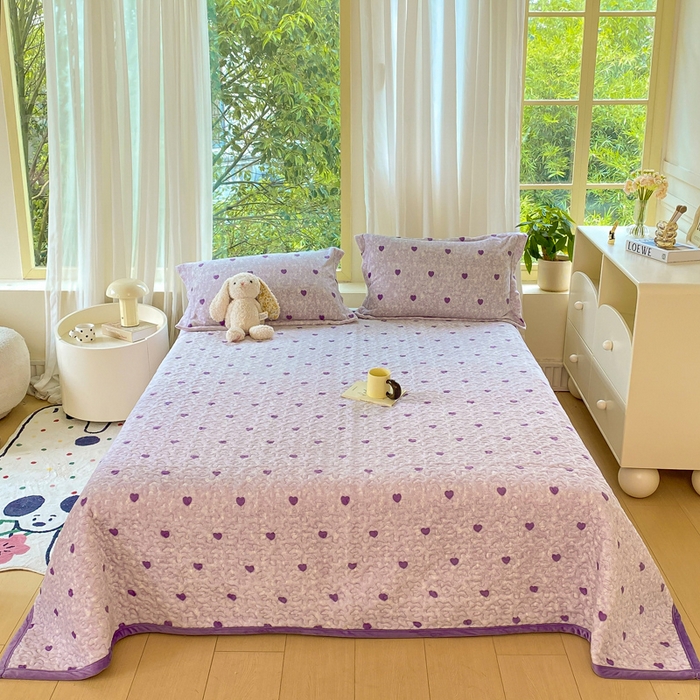 91家纺网 家纺一手货源 找家纺 赫梵茜 2024新款高克重牛奶绒夹棉单床盖 紫爱心