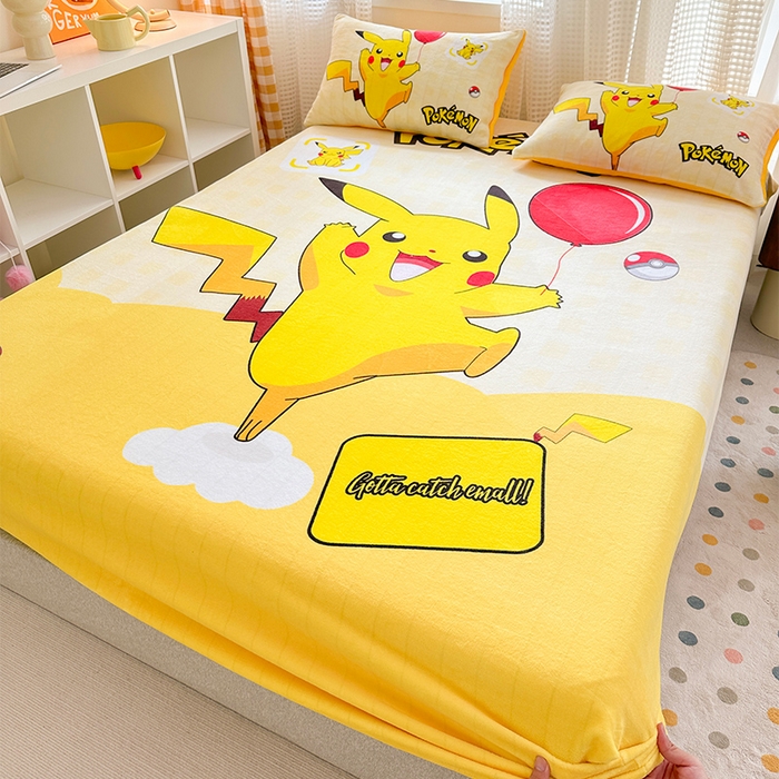 91家纺网 家纺一手货源 找家纺 ds生活馆 2026新款大版数码印花牛奶绒单床笠 气球皮卡