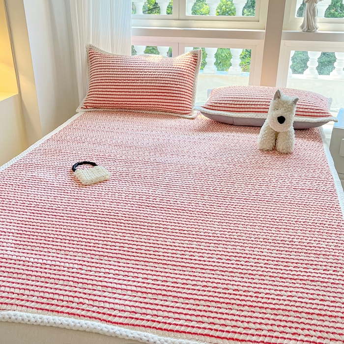 91家纺网 家纺一手货源 找家纺 川悦生活 2024新款A类印花雪花绒床垫加厚绒保暖床护垫 床垫秋语-红豆