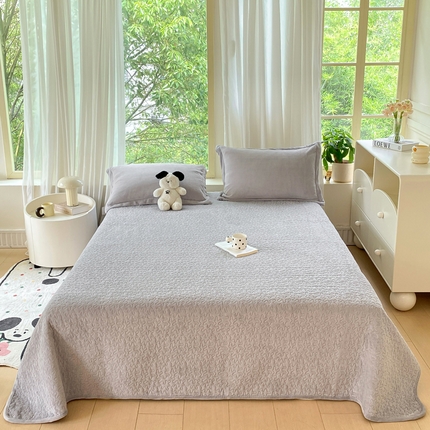 赫梵茜 2024新款高克重牛奶绒夹棉单床盖 新款灰色