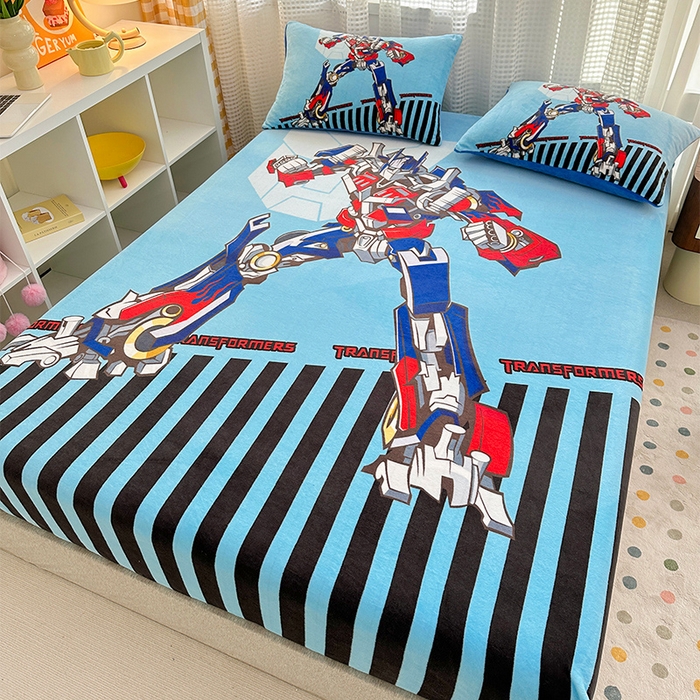 91家纺网 家纺一手货源 找家纺 ds生活馆 2026新款大版数码印花牛奶绒单床笠 擎天柱