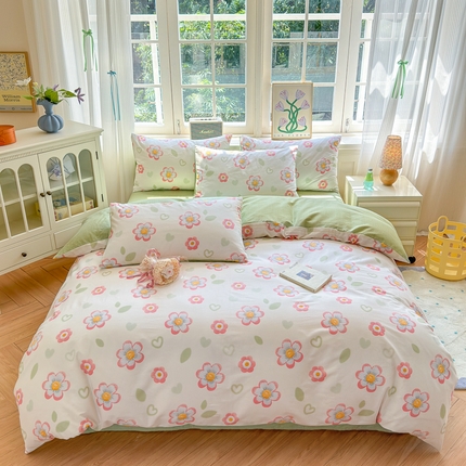 清雅福 2024新款全棉13070印花单品系列-四件套 云朵泡芙米