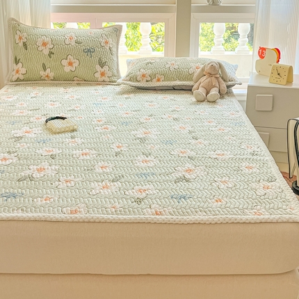 川悦生活 2024新款A类印花雪花绒床垫加厚绒保暖床护垫 床垫奶芙小花