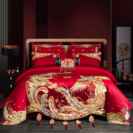 91家纺网 家纺一手货源 找家纺 （总）蒂爵 全棉纯棉1长绒棉刺绣高端贡缎新中式工艺款婚庆四件套多件套