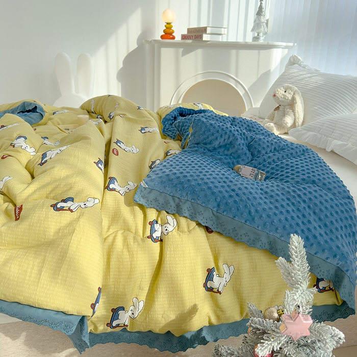 91家纺网 家纺一手货源 找家纺 芯恋 2025款提花韩版花边豆豆冬被被子春秋被芯大豆被豆豆被滑板兔