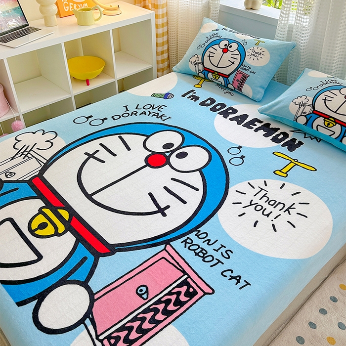 91家纺网 家纺一手货源 找家纺 ds生活馆 2026新款大版数码印花牛奶绒单床笠 叮当猫