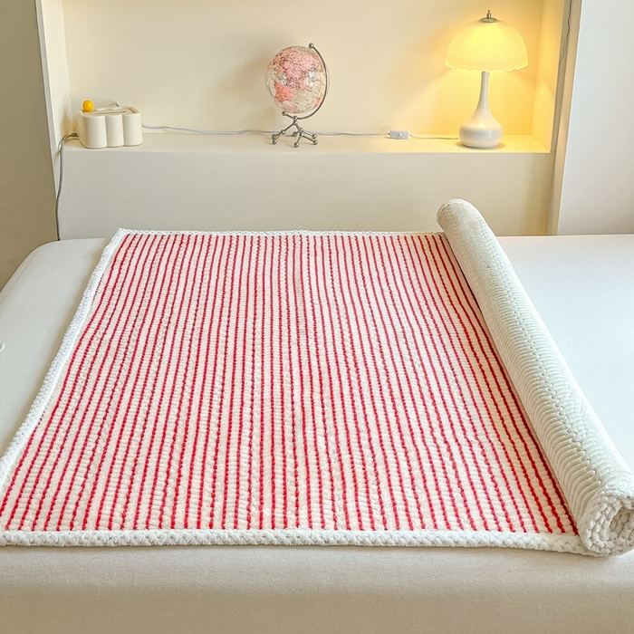 91家纺网 家纺一手货源 找家纺 川悦生活 2024新款A类印花雪花绒床垫加厚绒保暖床护垫 床垫秋语-红豆