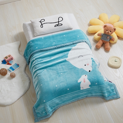 91家纺网 家纺一手货源 找家纺 2025婴儿级A类儿童云毯幼儿园卡通毛毯超细柔婴童小毯子休闲沙发午睡办公室用毯（外贸跨境电商毯子） 大熊小兔兰