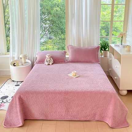 赫梵茜 2024新款高克重牛奶绒夹棉单床盖 新款豆沙