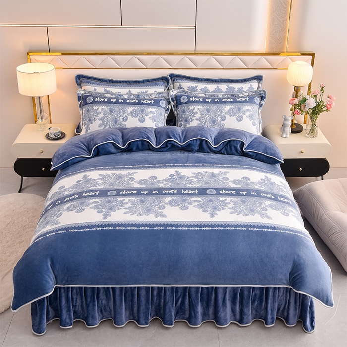 91家纺网 家纺一手货源 找家纺 亿品2025直播爆款9.5斤牛奶绒四件套加厚保暖床裙四件套 流金岁月