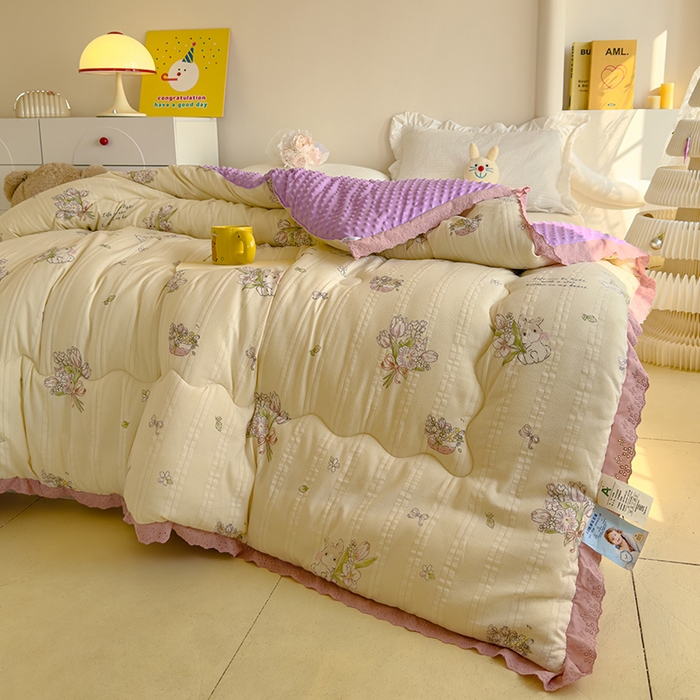 91家纺网 家纺一手货源 找家纺 芯恋 2025款提花韩版花边豆豆冬被被子春秋被芯大豆被豆豆被花园小兔