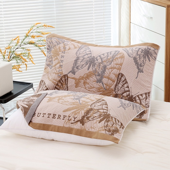 91家纺网 家纺一手货源 找家纺 朴尔家纺-毛巾被 2024年新款卡通定位纯棉四层纱布枕巾 梦幻蝶舞-咖