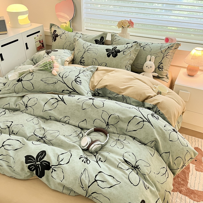 91家纺网 家纺一手货源 找家纺 慕尚家纺 2025新款原棉磨毛四件套单被套系列-四件套 秘密花园