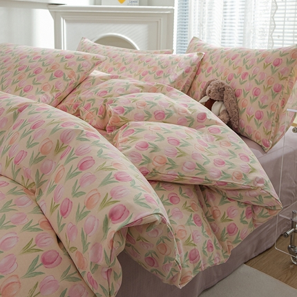 91家纺网 家纺一手货源 找家纺 麦伦家居 2024秋冬新款A类全棉有氧双层纱四件套 荷兰小姐