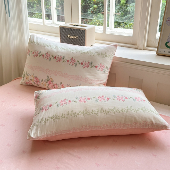 91家纺网 家纺一手货源 找家纺 清雅福 2024新款全棉13070印花单品系列-四件套 花梦初粉