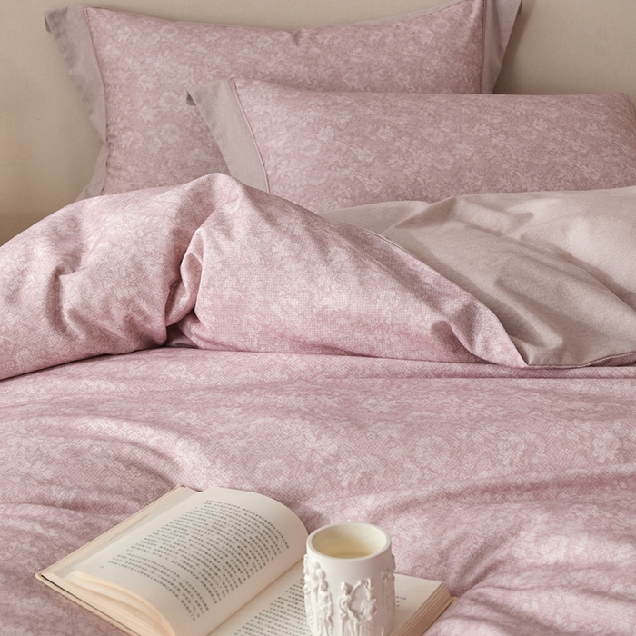 91家纺网 家纺一手货源 找家纺 榻尚家居 2024新款加厚纯棉磨毛蕾莎系列四件套 蕾莎豆沙