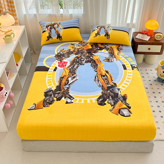 91家纺网 家纺一手货源 找家纺 ds生活馆 2026新款大版数码印花牛奶绒单床笠 大黄蜂