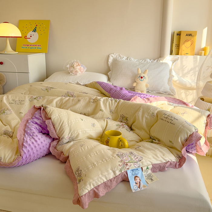 91家纺网 家纺一手货源 找家纺 芯恋 2025款提花韩版花边豆豆冬被被子春秋被芯大豆被豆豆被花园小兔