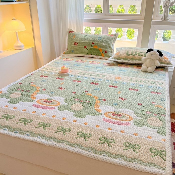 91家纺网 家纺一手货源 找家纺 川悦生活 2024新款A类印花雪花绒床垫加厚绒保暖床护垫 床垫甜系龙龙