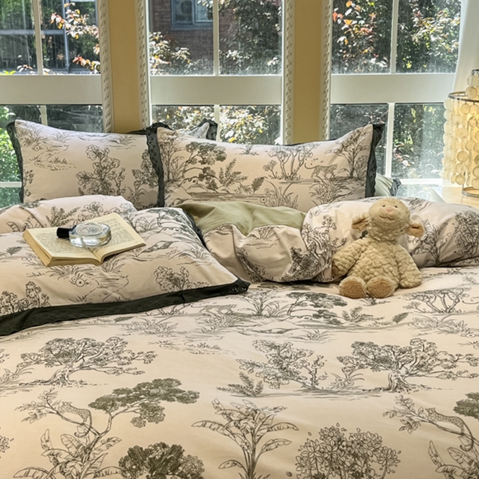 91家纺网 家纺一手货源 找家纺 沐辰 2024新款A类全棉磨毛花边款四件套 花边款-水木年华