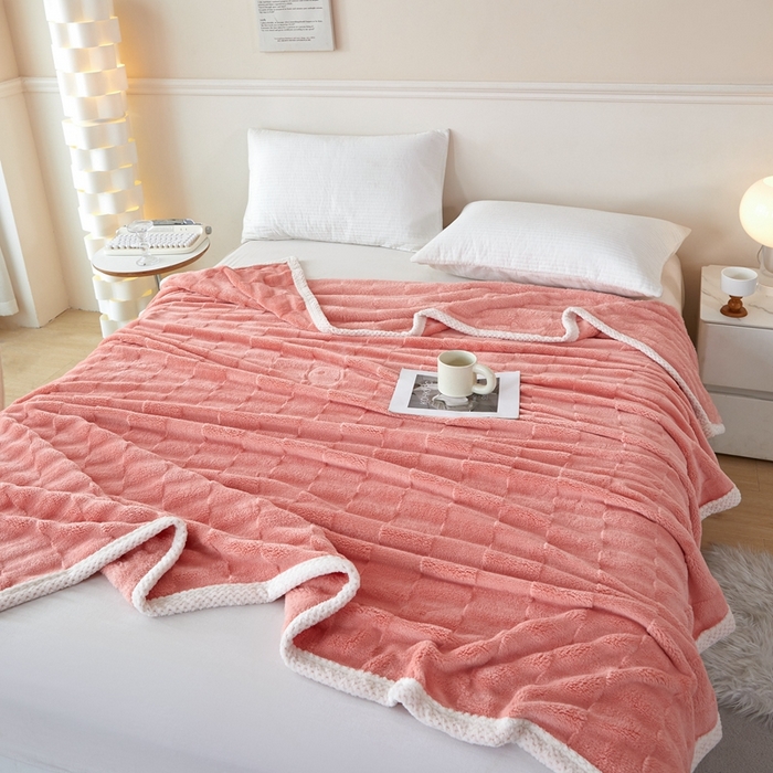 91家纺网 家纺一手货源 找家纺 可思家纺 2024新款纯色仿兔绒泡泡绒毛毯家用四级毯午睡毯 竹兰清羽巴黎橘