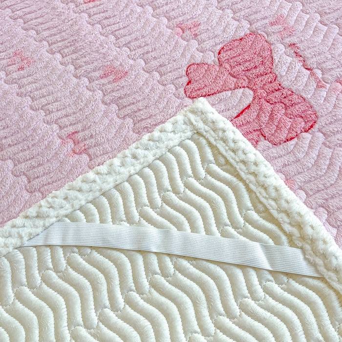 91家纺网 家纺一手货源 找家纺 川悦生活 2024新款A类印花雪花绒床垫加厚绒保暖床护垫 床垫暖暖蝴蝶结