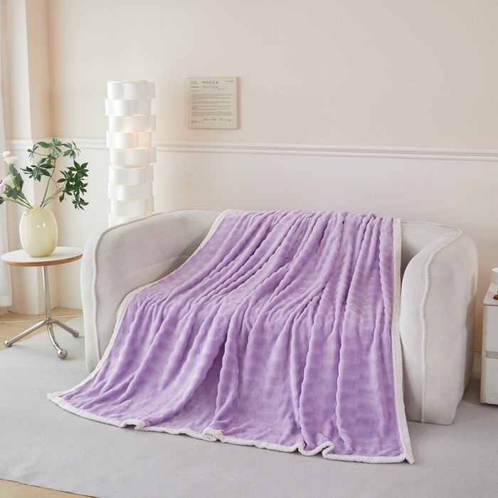 91家纺网 家纺一手货源 找家纺 可思家纺 2024新款纯色仿兔绒泡泡绒毛毯家用四级毯午睡毯 竹兰清羽香芋紫