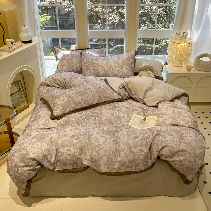 91家纺网 家纺一手货源 找家纺 沐辰 2024新款A类全棉磨毛花边款四件套 花边款-万木峥嵘