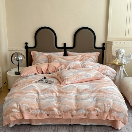 91家纺网 家纺一手货源 找家纺 泽西家纺 2024新款数码印花全棉磨毛纽扣款纯棉磨毛四件套 米兰