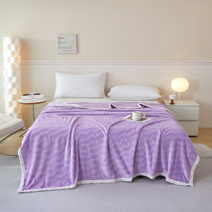 91家纺网 家纺一手货源 找家纺 可思家纺 2024新款纯色仿兔绒泡泡绒毛毯家用四级毯午睡毯 竹兰清羽香芋紫