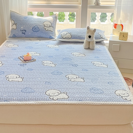 91家纺网 家纺一手货源 找家纺 川悦生活 2024新款A类印花雪花绒床垫加厚绒保暖床护垫 床垫云朵奶狗